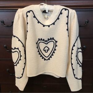 LALAVON Ivory Embroidered Heart Sweater in Large